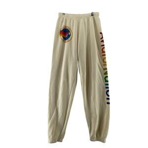 Aviator Nation Beige Joggers with Rainbow Accents